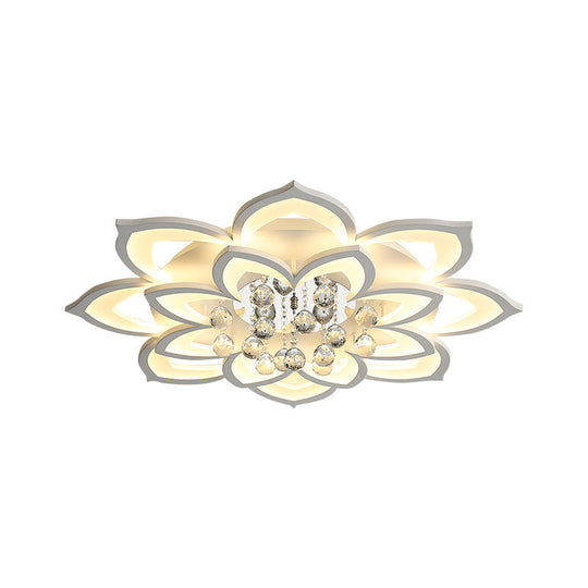 Contemporary Led Acrylic Flushmount Ceiling Light With Crystal Drop In Warm/White - 27’/31.5’ W