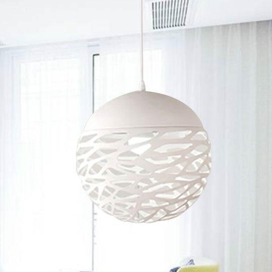 Contemporary Metallic Hollow Globe Pendant Light For Dining Tables - 1-Light White / 8