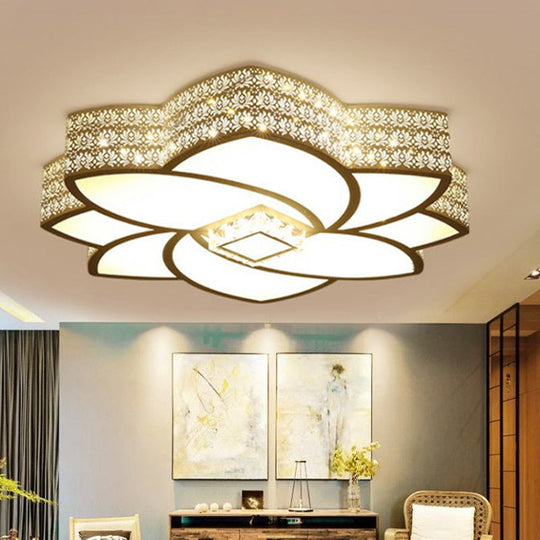 Contemporary Metal Flushmount Light: 23.5’/29.5’ W Led White Ceiling Light With Crystal Accent