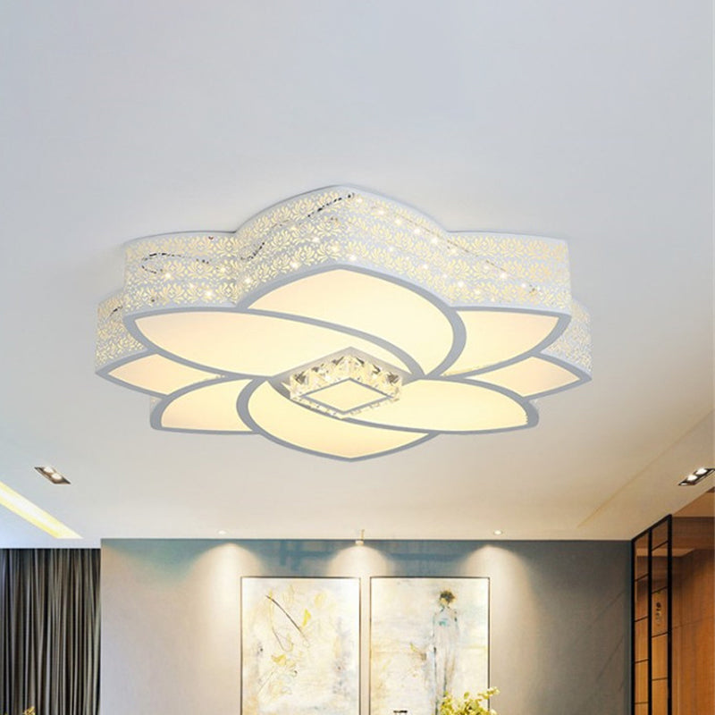 Contemporary Metal Flushmount Light: 23.5’/29.5’ W Led White Ceiling Light With Crystal Accent