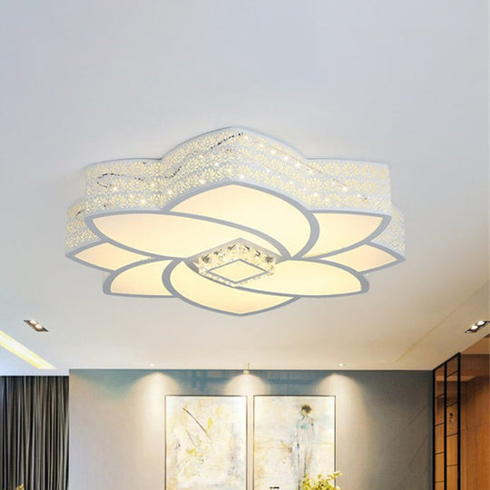 Contemporary Metal Flushmount Light: 23.5’/29.5’ W Led White Ceiling Light With Crystal Accent