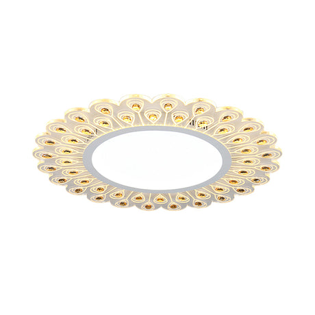 Modern Led White Flush Light With Peacock Tail Design 14/19.5 Diameter