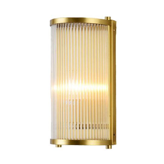 Modern Gold Wall Sconce Light With Fluted Crystal Detail Perfect For Living Room