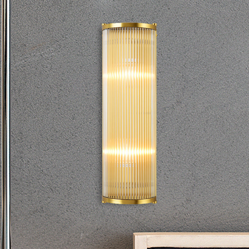 Modern Gold Wall Sconce Light With Fluted Crystal Detail Perfect For Living Room