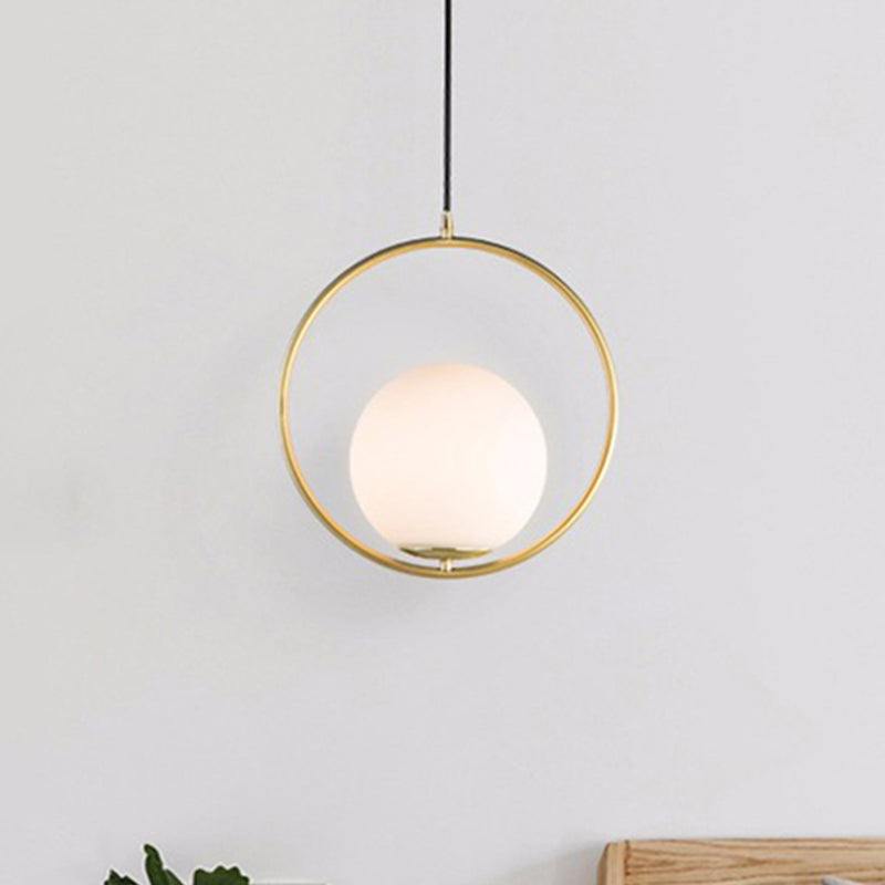Contemporary Frosted Glass Pendant Light With Spherical Shade - White Hanging / 11’