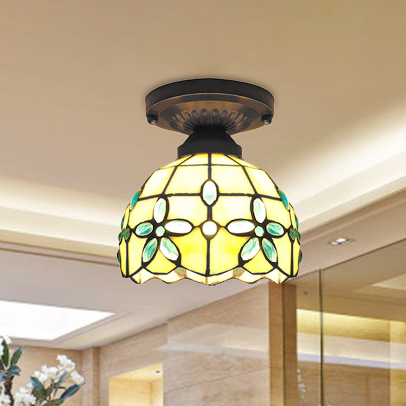 Stunning Crystal Flower Stained Glass Tiffany Flush Mount Light - Ideal For Bedroom Decor Beige