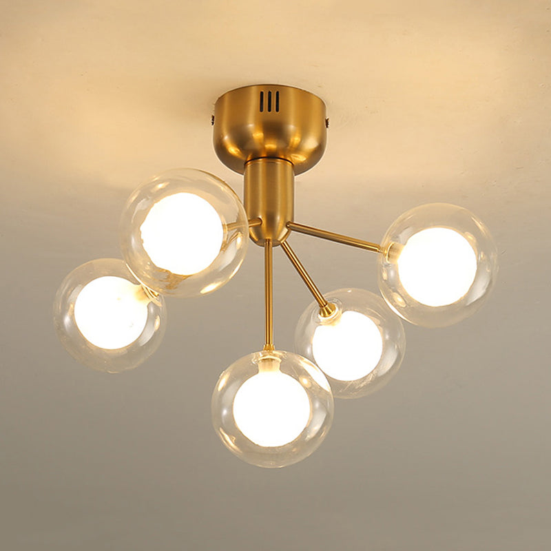 Modern 5 - Light Glass Semi - Flush Ceiling Lamp For Foyer And Hallway Gold