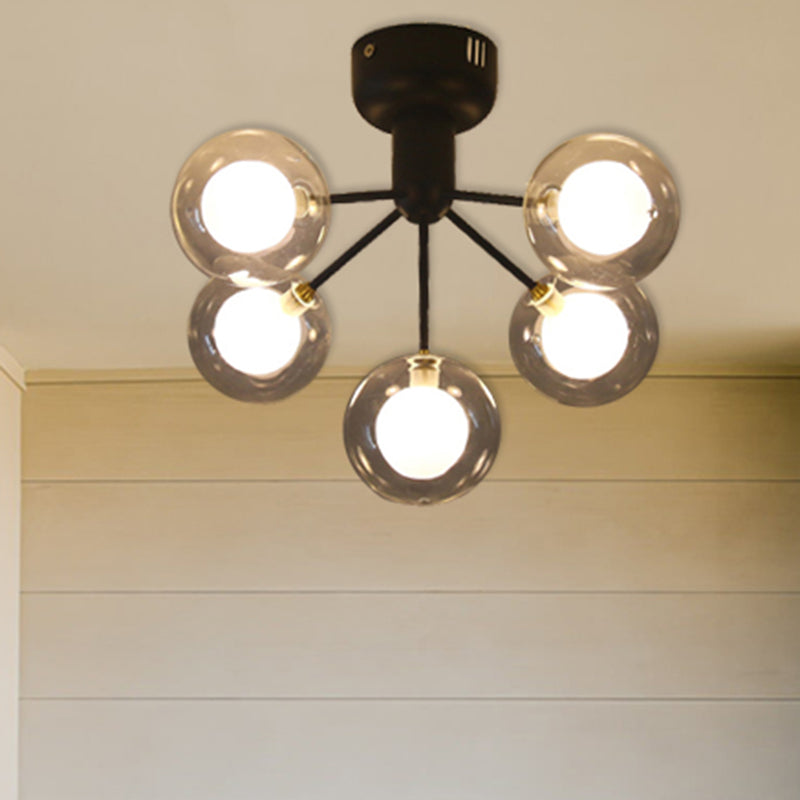 Modern 5 - Light Glass Semi - Flush Ceiling Lamp For Foyer And Hallway Black