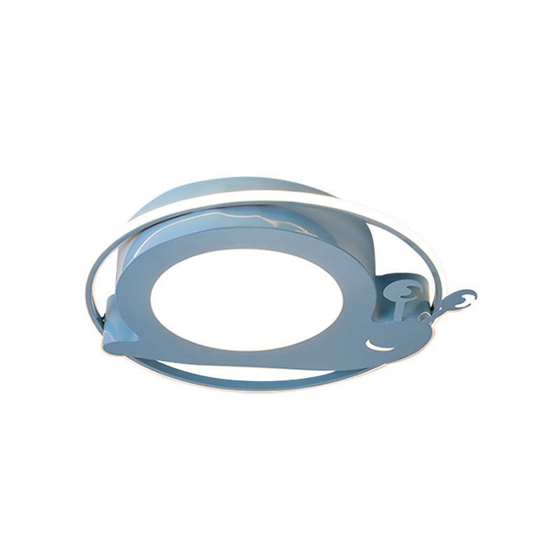 Snail Baby Room Animal Led Ceiling Lamp With Metallic Flush Circle Design