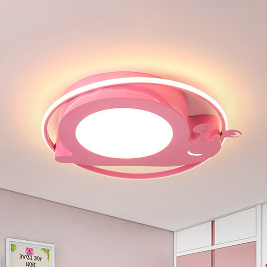 Snail Baby Room Animal Led Ceiling Lamp With Metallic Flush Circle Design Pink / Third Gear