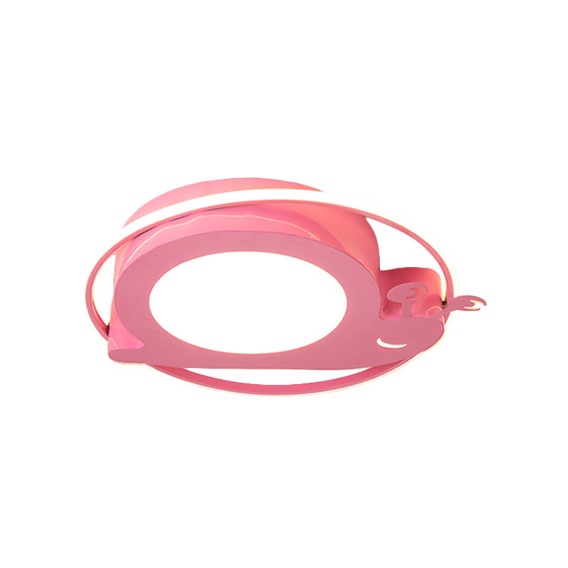 Snail Baby Room Animal Led Ceiling Lamp With Metallic Flush Circle Design