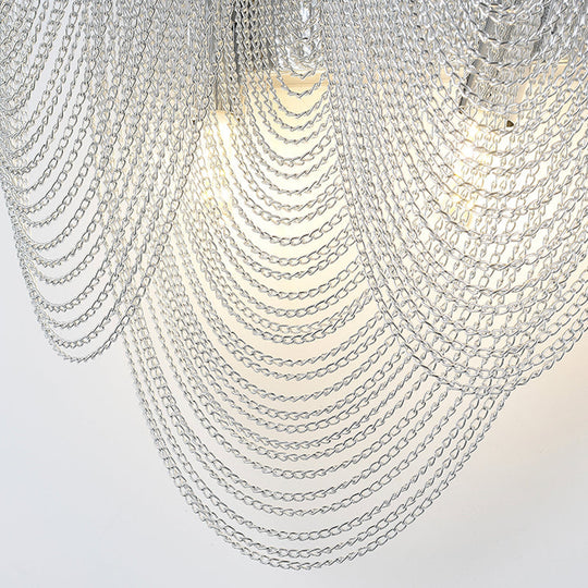 Chrome Wall Sconce Light With Metal Chain Shade - Postmodern Design 2 Lights Ideal For Bedroom