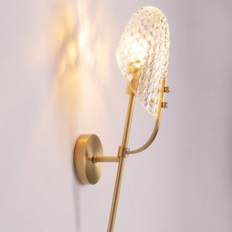 Modern Crystal Beveled Shade Wall Sconce Light - Elegant Brass 1-Light Fixture For Hallway
