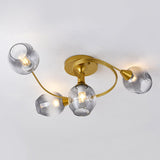 Gold Twist Arm Glass Study Room Ceiling Light - Modern Semi Flushmount In Smoke Gray 4 /