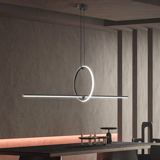 Modern Black Metal Stick And Ring Led Pendant Lamp For Dining Room Island