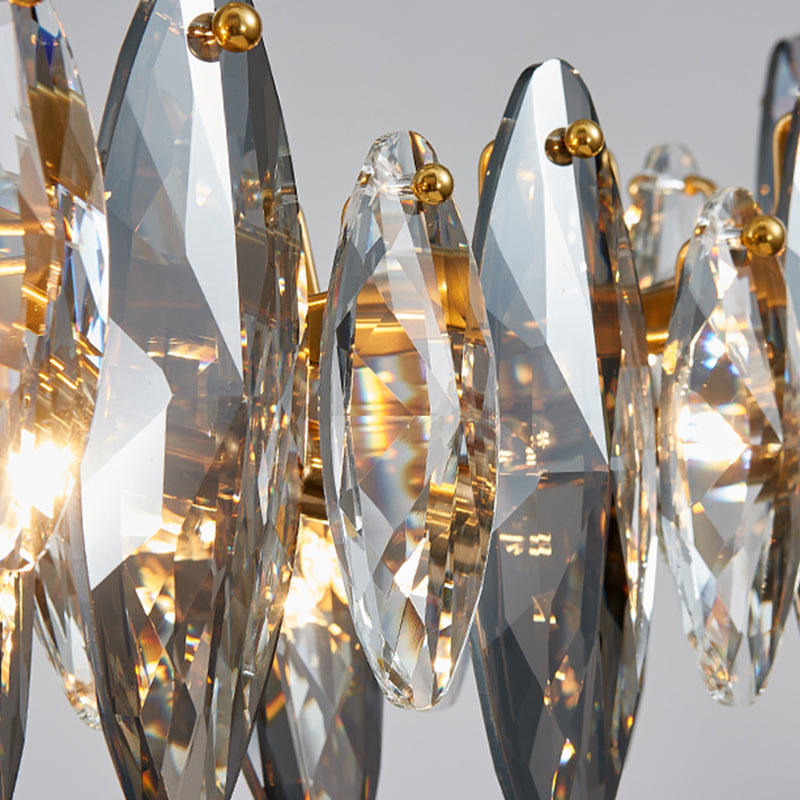 Postmodern Smoke Grey Glass Leaf Suspension Lamp Gold Restaurant Island Light