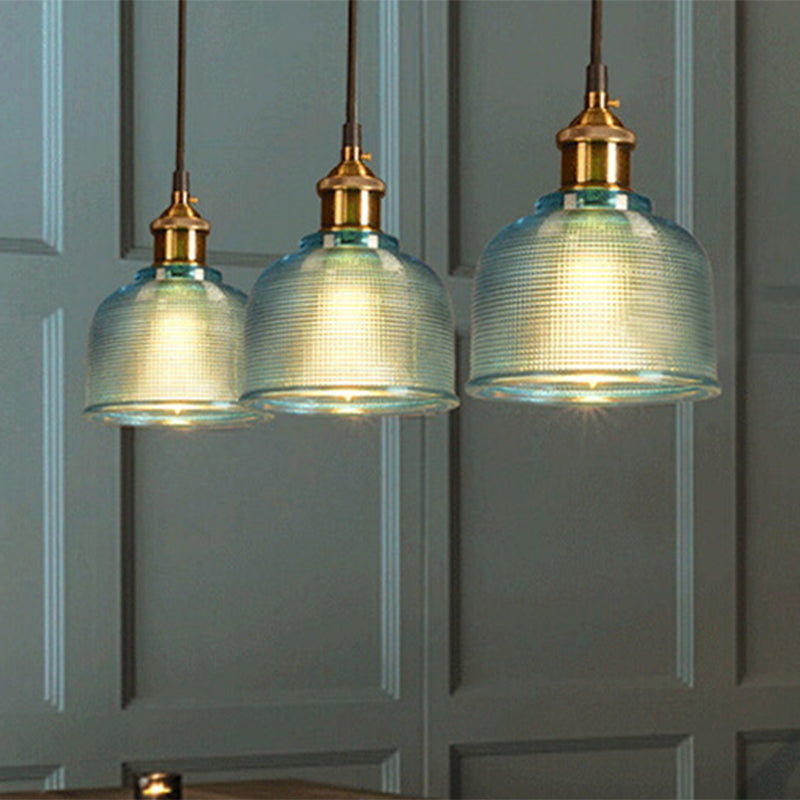 Brass Loft Style Single-Bulb Pendant Ceiling Light With Lattice Glass Bowl Design