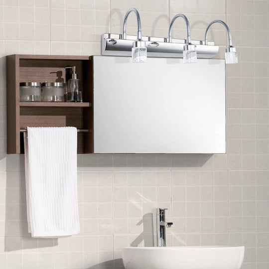 Modernist Crystal Vanity Wall Sconce With Gooseneck Arm - Clear Cylinder Shape 3 Lights 12.5/18 W