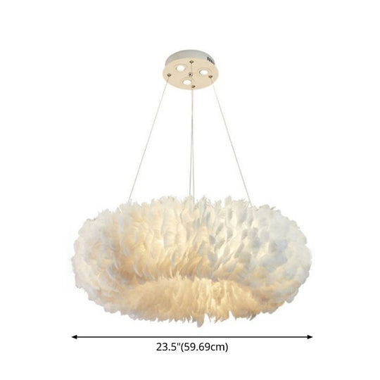 Modern White Feather Hanging Pendant Light For Bedroom