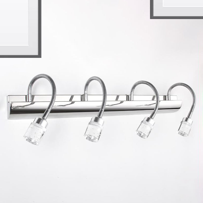 Modernist Crystal Vanity Wall Sconce With Gooseneck Arm - Clear Cylinder Shape 3 Lights 12.5/18 W