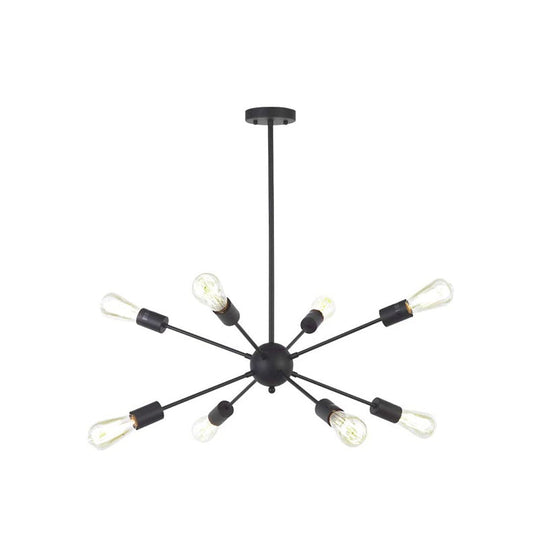 Metallic Sunburst Industrial Pendant Light With Bare Bulbs 8 / Black