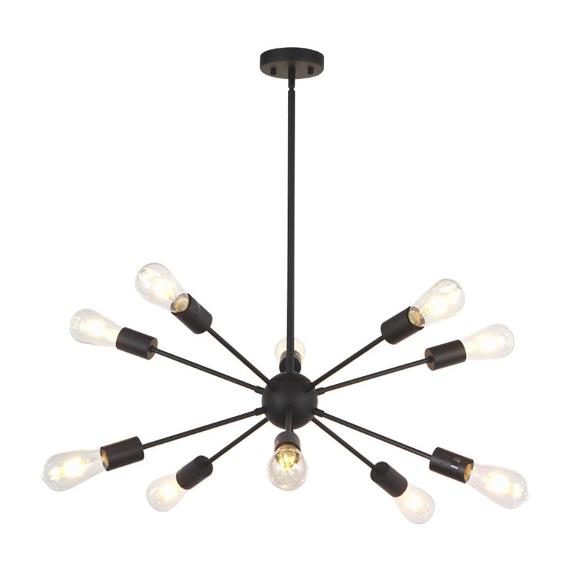Metallic Sunburst Industrial Pendant Light With Bare Bulbs 10 / Black