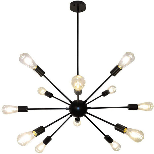 Metallic Sunburst Industrial Pendant Light With Bare Bulbs