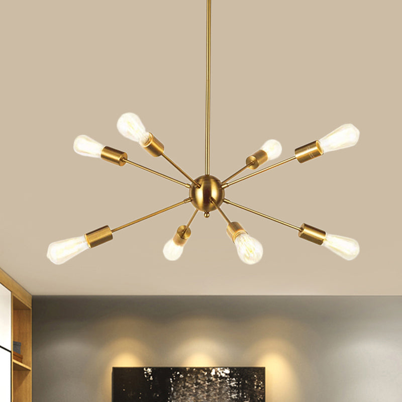 Metallic Sunburst Industrial Pendant Light With Bare Bulbs