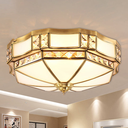 Traditional Yurt Flush Mount Lamp With Crystal Accent - 3/4/6 Lights And White Glass Ceiling 3 /