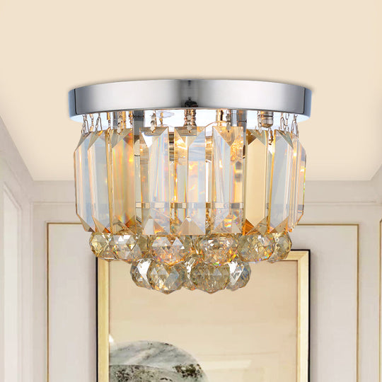 Crystal Mini Flush 2-Light Ceiling Fixture - Simple Design For Corridors Clear/Smoke Gray/Cognac