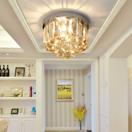 Crystal Mini Flush 2-Light Ceiling Fixture - Simple Design For Corridors Clear/Smoke Gray/Cognac