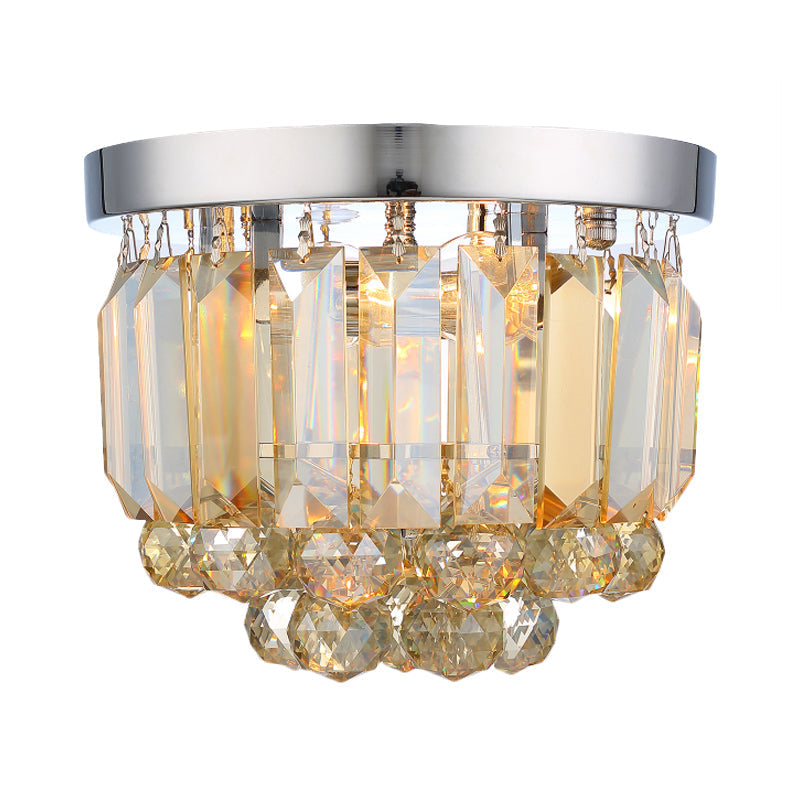 Crystal Mini Flush 2-Light Ceiling Fixture - Simple Design For Corridors Clear/Smoke Gray/Cognac