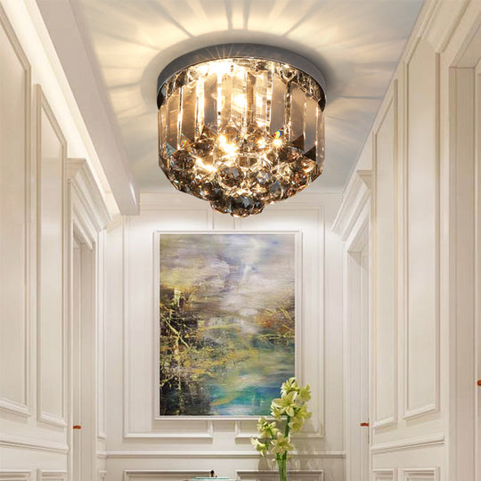 Crystal Mini Flush 2-Light Ceiling Fixture - Simple Design For Corridors Clear/Smoke Gray/Cognac