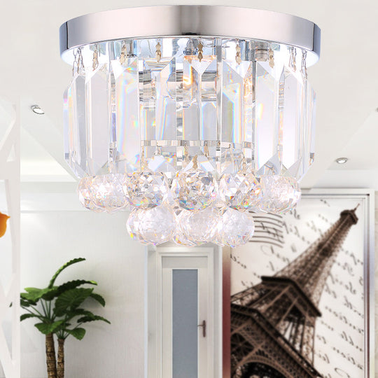 Crystal Mini Flush 2-Light Ceiling Fixture - Simple Design For Corridors Clear/Smoke Gray/Cognac