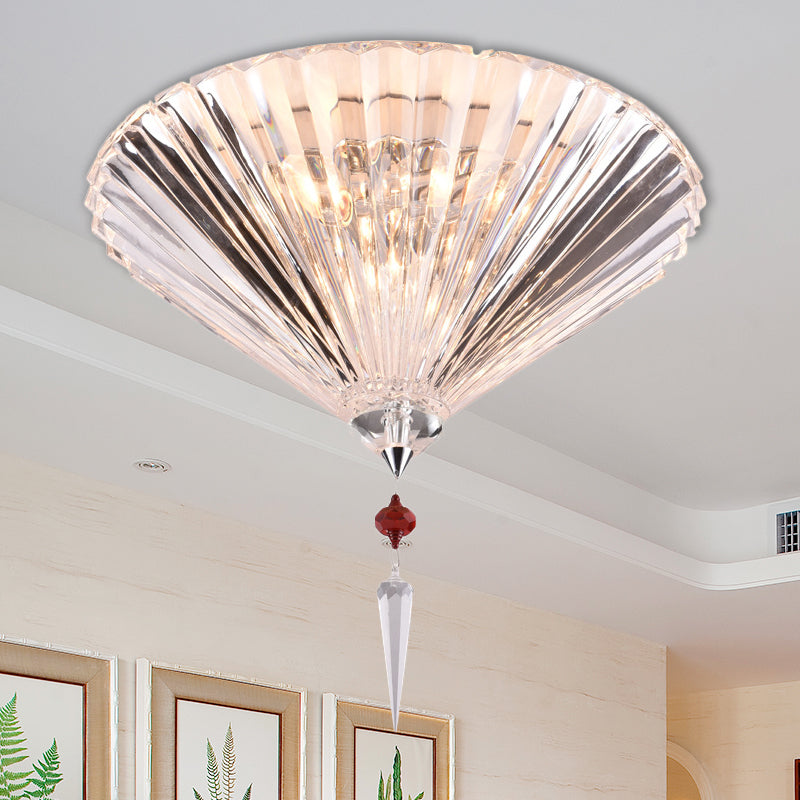 Contemporary Crystal Flush Ceiling Light - Conical Shape 3/4 Lights Clear Flushmount Lighting