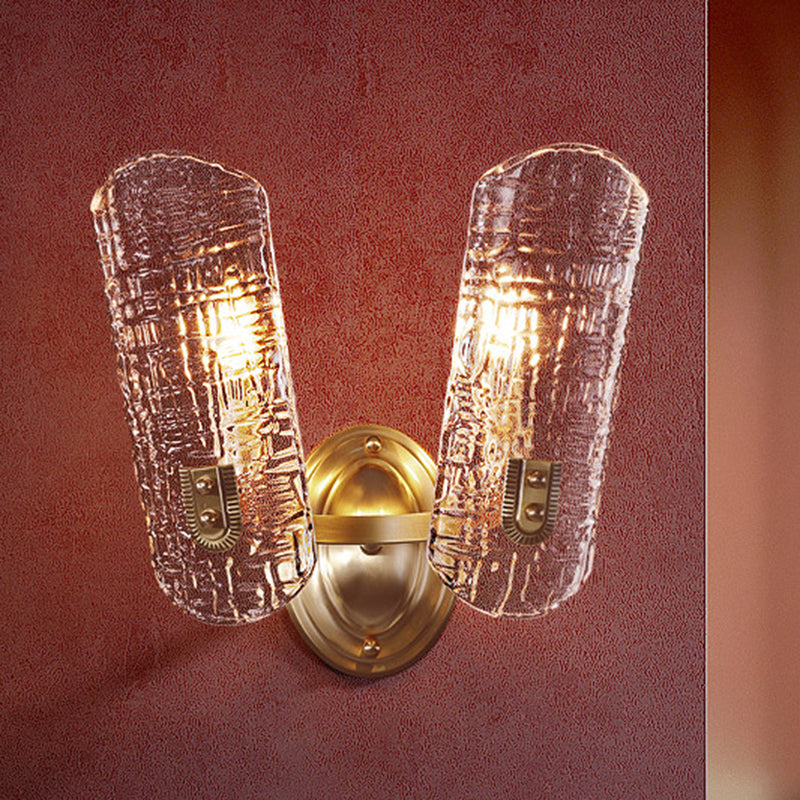 Prism Crystal Wall Sconce With 1/2 Lights - Brass Mount For Corridors
