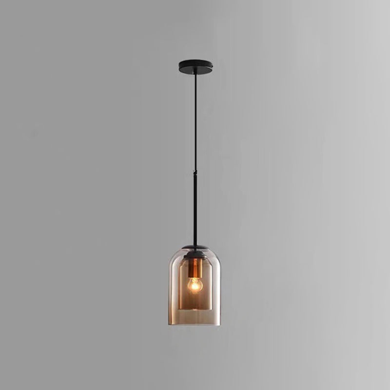Modern Glass Pendant Ceiling Light For Bedroom - Bell Hanging Lamp 1 / Cognac Round