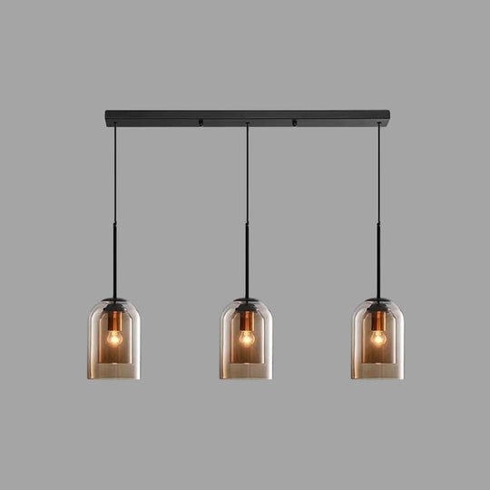 Modern Glass Pendant Ceiling Light For Bedroom - Bell Hanging Lamp 3 / Cognac Linear