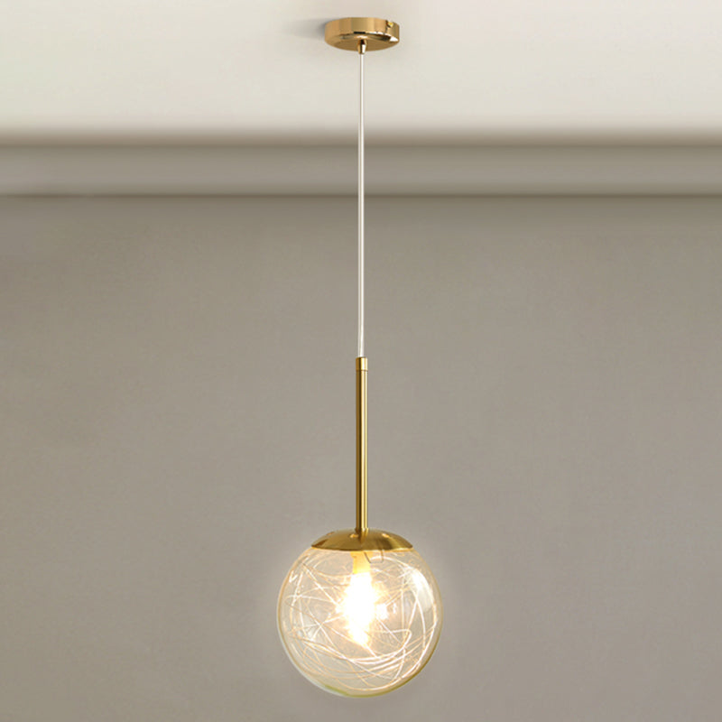 Modern Gold Spherical Glass Pendant Ceiling Light For Bedroom / 8 Linear