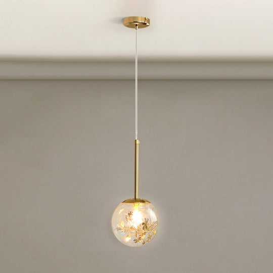 Gold Spherical Glass Pendant Ceiling Light - Modern & Elegant Bedroom Lamp / 5.5’ Flower