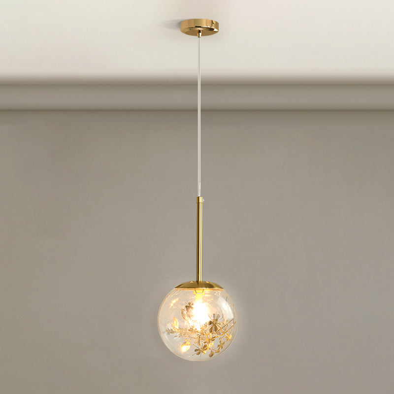 Modern Gold Spherical Glass Pendant Ceiling Light For Bedroom / 6 Flower