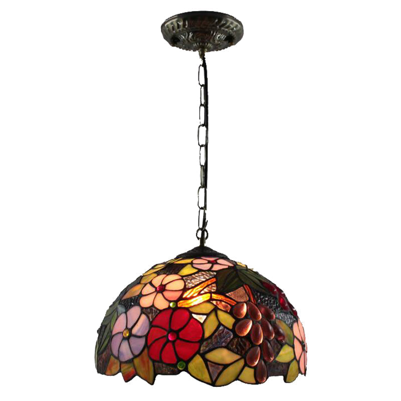 Tiffany-Style Dome Pendant Light - 12’ Wide Glass Hanging Lamp For Living Room