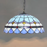 Blue Tiffany Dome Hanging Lamp - 16 Wide Glass Light