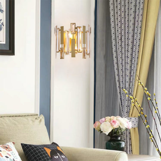 Postmodern Crystal Block Wall Light Fixture: 1 Gold Mount For Living Room