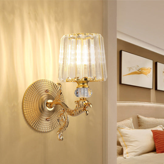 Modern Gold Tapered Wall Light Fixture - Elegant Crystal Block Sconce For Bedroom 1/2 Lights