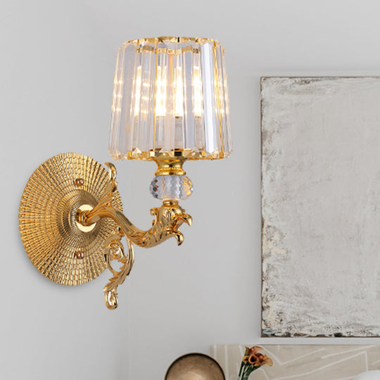 Modern Gold Tapered Wall Light Fixture - Elegant Crystal Block Sconce For Bedroom 1/2 Lights 1 /