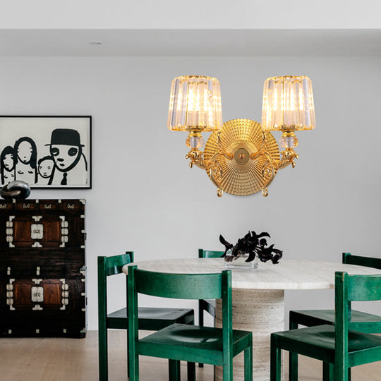 Modern Gold Tapered Wall Light Fixture - Elegant Crystal Block Sconce For Bedroom 1/2 Lights