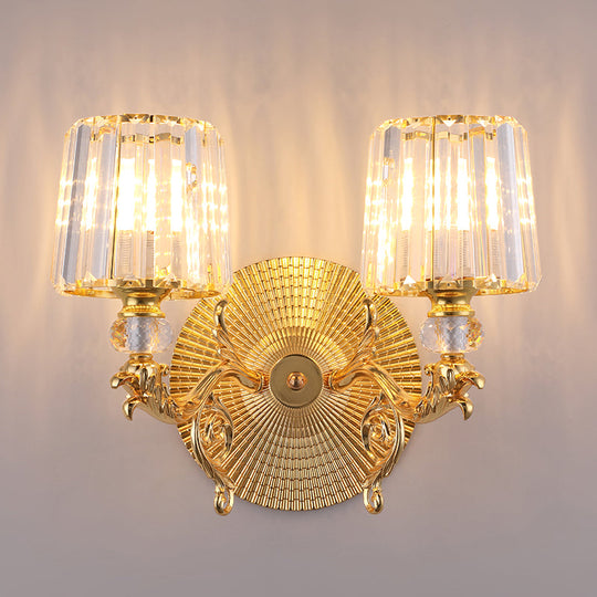 Modern Gold Tapered Wall Light Fixture - Elegant Crystal Block Sconce For Bedroom 1/2 Lights 2 /