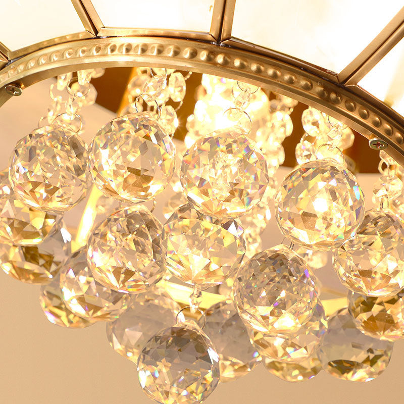 Contemporary 4/6 - Light White Flared Ceiling Flush Mount With Ribbed Glass And Crystal Finial