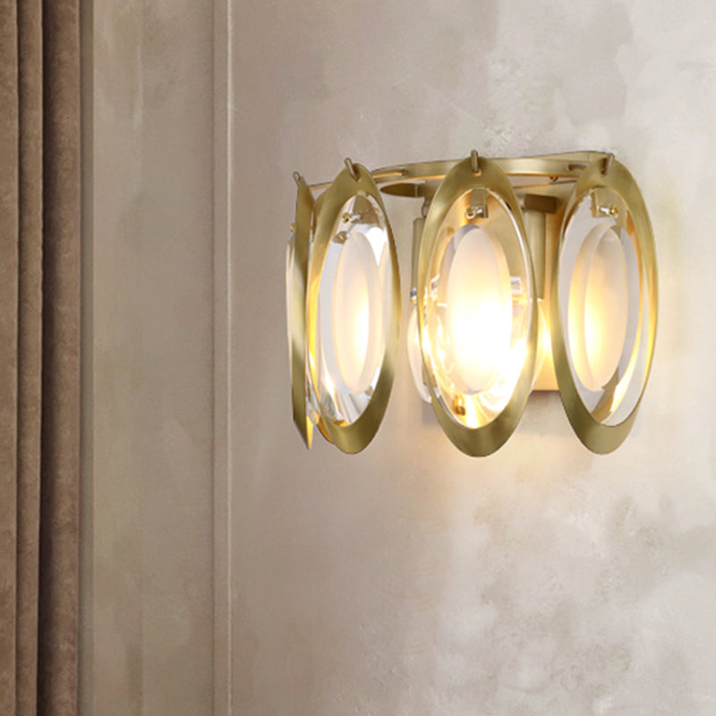 Contemporary Gold Oval Sconce With Cut Crystal Detail - Perfect Wall Fixture For Living Room